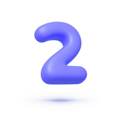 Two number 3d. Modern 3d icon with two number 3d on white background. Modern font. 3d render illustration