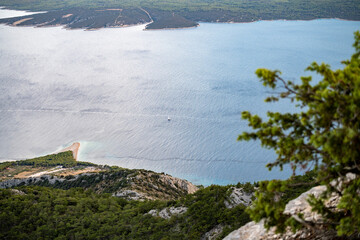 The most famous croatian beach Zlatni Rat photographed from Vidova Gora, the highest peak of Brac...