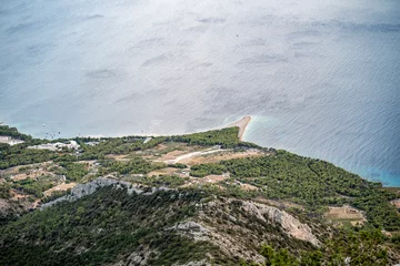 Foto auf Acrylglas Strand Golden Horn, Brac, Kroatien The most famous croatian beach Zlatni Rat photographed from Vidova Gora, the highest peak of Brac island, Croatia