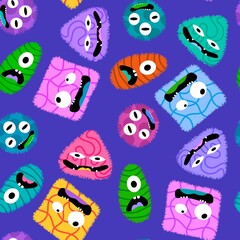 Cartoon doodle monsters seamless aliens and animals pattern for wrapping paper and fabrics and kids clothes