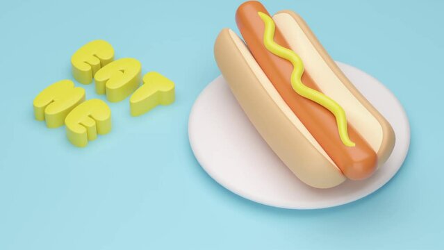 Hotdog on blue background 3d rendering