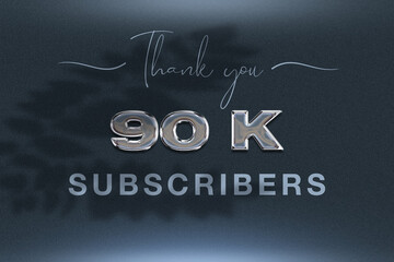 90 K  subscribers celebration greeting banner with Chrome Design