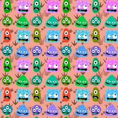 Fototapeta premium Cartoon doodle monsters seamless aliens and animals pattern for wrapping paper and fabrics and kids clothes