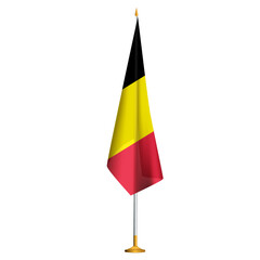 Isolated small national flag of Belgium vector with golden flagpole.Standing miniature flag of Belgium