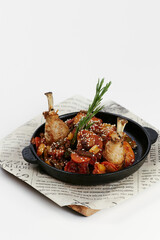 chicken and duck legs baked with vegetables