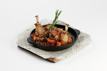 chicken and duck legs baked with vegetables