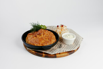 pie from the oven with cabbage and sauce