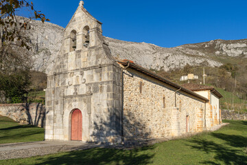Fototapeta na wymiar Sanctuary of Our Lady of Cebrano in the town of Carrea, in Teberga, Asturias