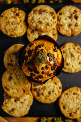 Marijuana cookie, dope cupcake, cbd thc cookie. Marijuana buds. Indica and sativa close up shot.
