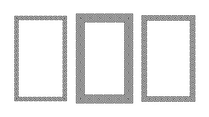 Greek ornament rectangle frame set. Meander rectangle patterns collection. Ancient Greek fret borders. Geometric meandros motif. Vector