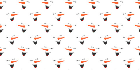 Funny laughing snowman faces seamless pattern. Winter, Christmas or New Year scrapbooking or wrapping paper, fabric, napkin, tablecloth design. Vector flat illustration