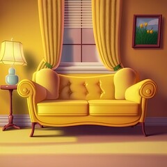 Fototapeta na wymiar Empty yellow fabric sofa in living room