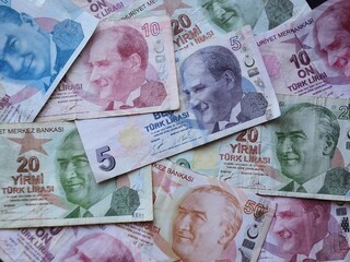 Fototapeta na wymiar economy and finance with turkish money