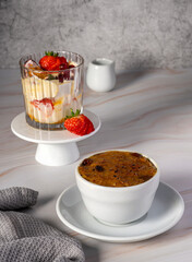 Food photography of vegan dessert, rice pudding, eton mess, meringue, cream