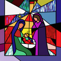 Christmas Card - stained glass nativity scene