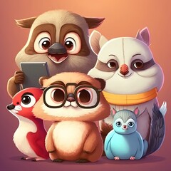 2d illustration with cute animals