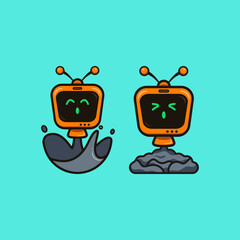 Naklejka premium Cute adorable cartoon robot television illustration for sticker icon mascot and logo