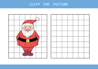 Copy the picture of cute Santa Claus. Simple educational game for kids. Vector worksheet