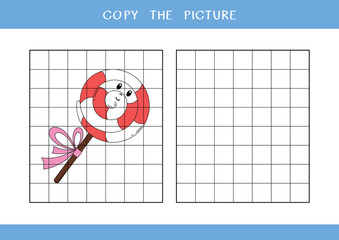 Copy the picture of cute Christmas lollipop. Simple educational game for kids. Vector worksheet