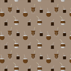 Vector flat illustration of an argentinian mate seamless pattern. Argentine mate
 - obrazy, fototapety, plakaty
