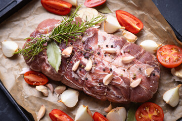 Raw pork prepared for roasting
