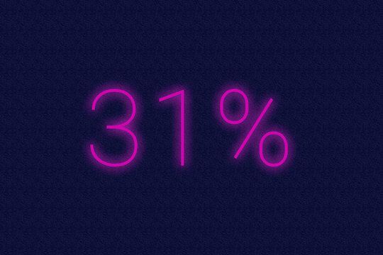 31% percent logo. thirty-one percent neon sign. Number thirty-one on dark purple background. 2d image