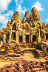 Ruins of the ancient Bayon temple near Angkor Wat, Cambodia
