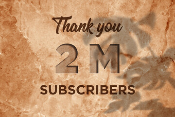 Fototapeta na wymiar 2 Million subscribers celebration greeting banner with Marble Engraved Design