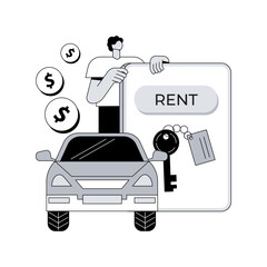 Rental car service abstract concept vector illustration. Online car booking, free mileage, full insurance, summer vacation, remote reservation, local dealer, key lock, driving abstract metaphor.