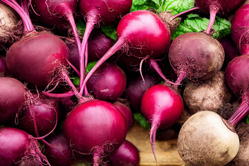 fresh raw healthy beetroot lie on a wooden table