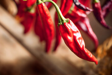 red chili peppers on a wooden background