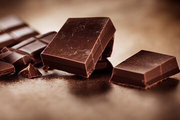 pieces of chocolate lie on a wooden table