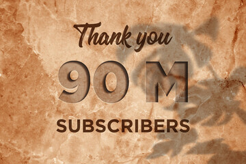 Fototapeta na wymiar 90 Million subscribers celebration greeting banner with Marble Engraved Design