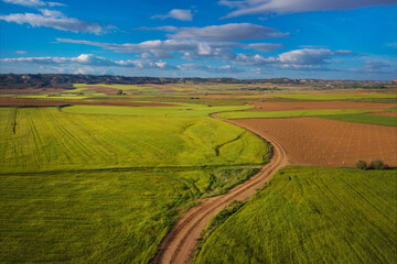 Aerial roads and paths. Colourful Country road.
