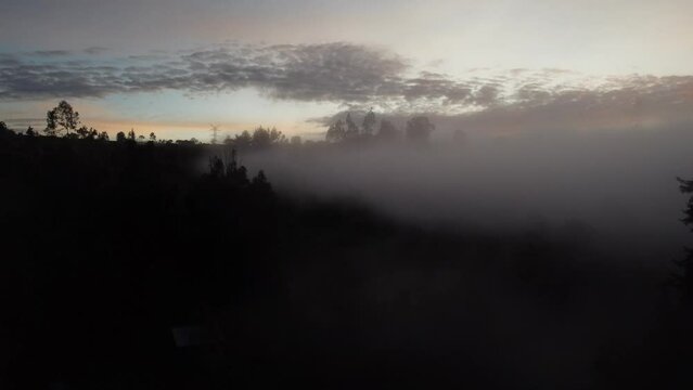 mountains in boyaca with fog drone view 