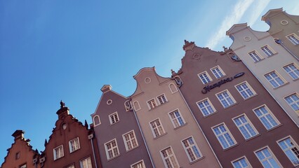 City of Gdansk in Poland, historic houses buildings with gables in the Old Town