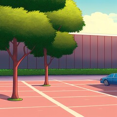 Empty Parking With Trees