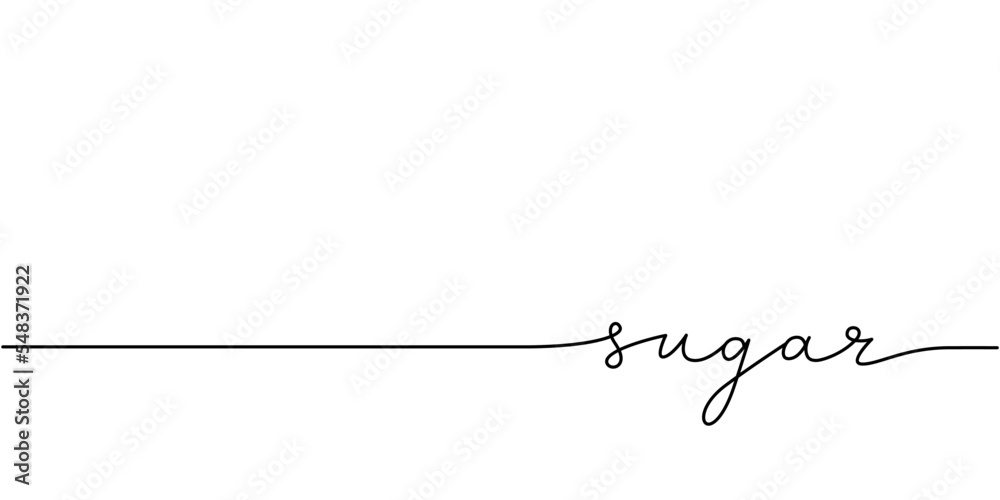 Wall mural sugar word - continuous one line with word. minimalistic drawing of phrase illustration.