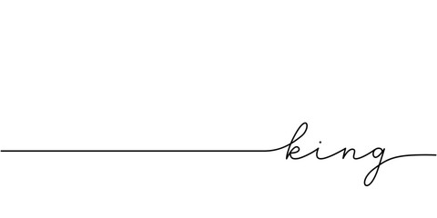 King word - continuous one line with word. Minimalistic drawing of phrase illustration.