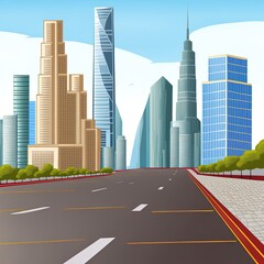 Empty Road Floor Surface With Modern City Landmark Buildings In China