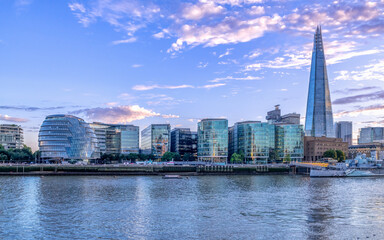 Sunset over London, a view on UK capital, the mixture of modern, classical and business architecture
