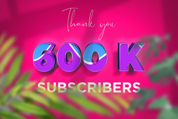 600 K  subscribers celebration greeting banner with Blue Purple Design