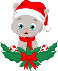 Cute cat cartoon wearing santa hat