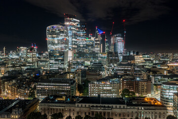 London at night, an aerial view on UK capital, the mixture of modern, classical and business architecture