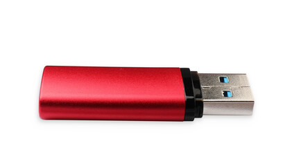 Red usb flash drive isolated on white