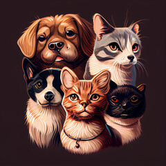 Obraz premium Dogs and Cats, beautiful cartoon