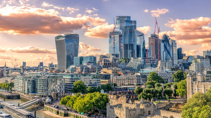 London in the afternoon, a view on UK capital, the mixture of modern, classical and business architecture