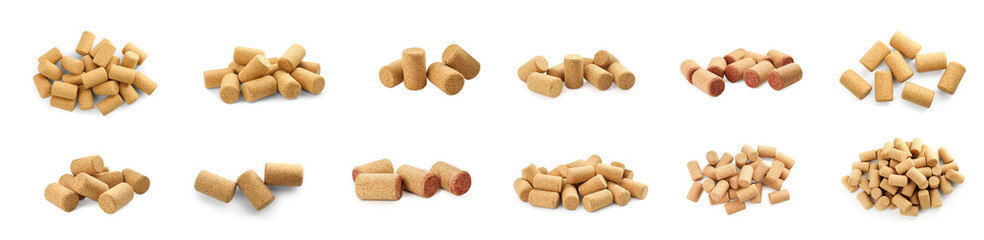Set with wine corks on white background. Banner design