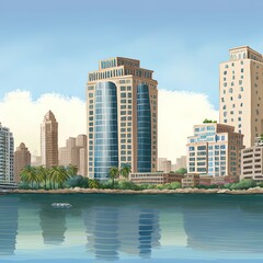Fototapeta na wymiar Residential And Office Buildings Of The Cairo City View From Nile River