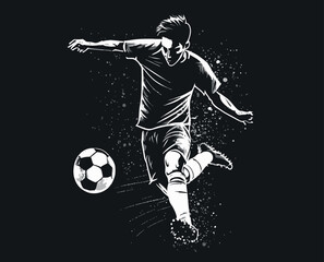 Soccer Player Kicking Ball Vector Illustration. Football Player Sketch Style Design.